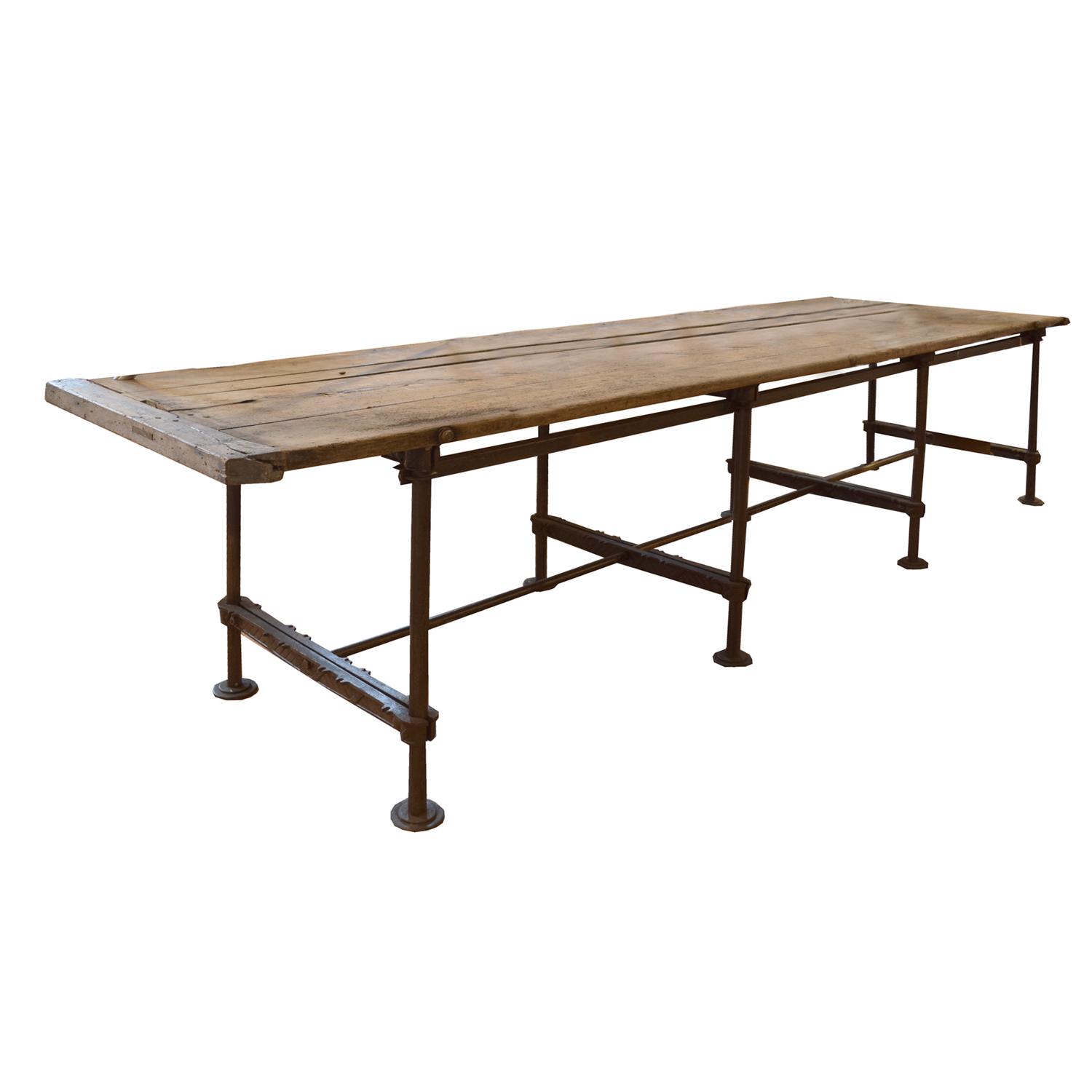 An Iron and Wood Industrial Table 134" W x 33" D x 30" H — France, First Half 20th Century