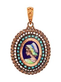 An 18 Karat Rose Gold, Turquoise and Enamel Pendant,