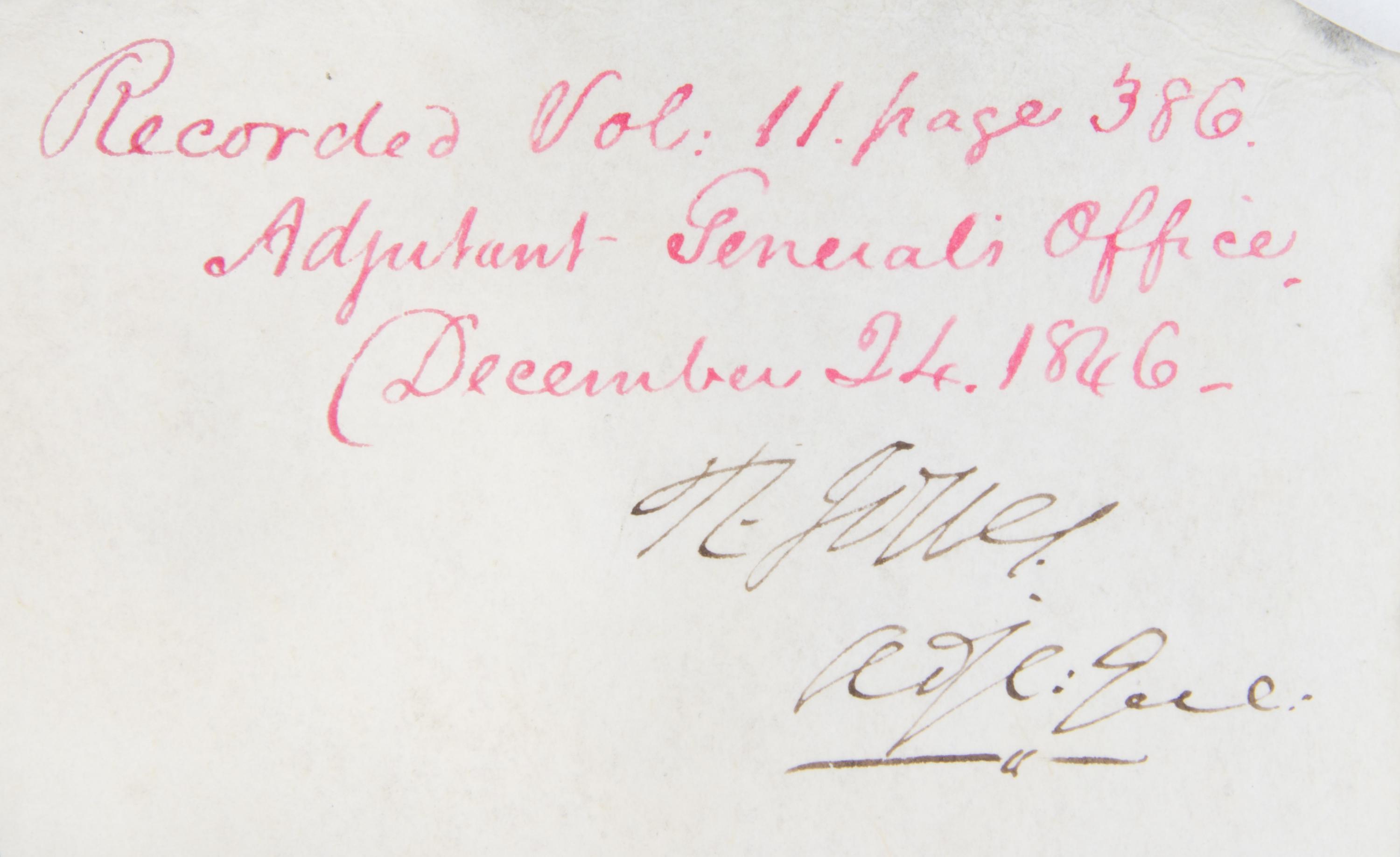 POLK, JAMES K. Partially printed document signed. Dated December 24, 1846.