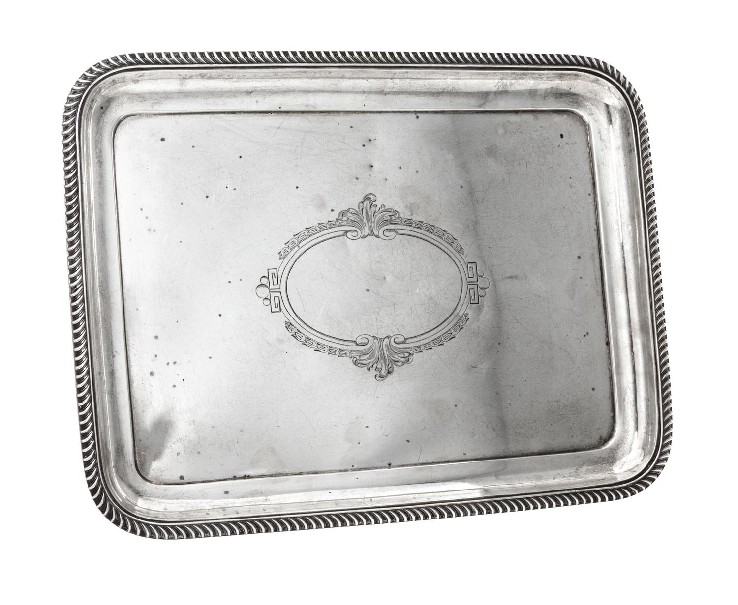 An Italian Silver Dish, , centered by a foliate and bellflower decorated cartouche.