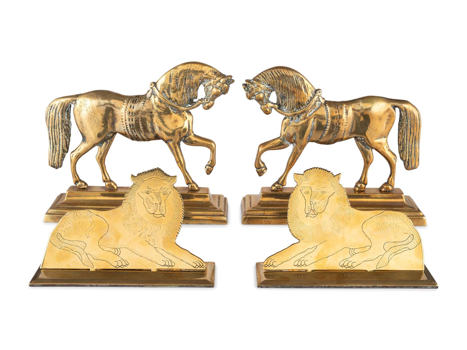Two Pairs of Brass Animal-Form Doorstops