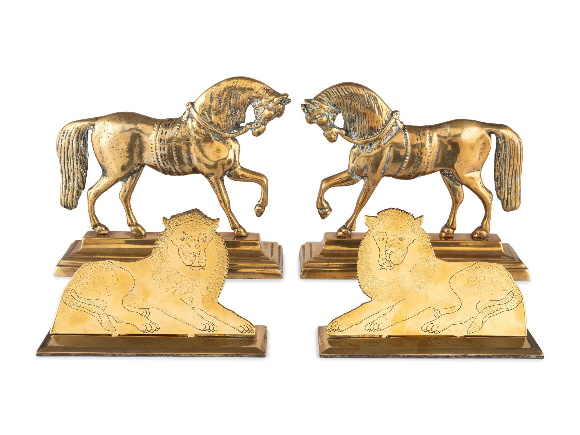 Two Pairs of Brass Animal-Form Doorstops
