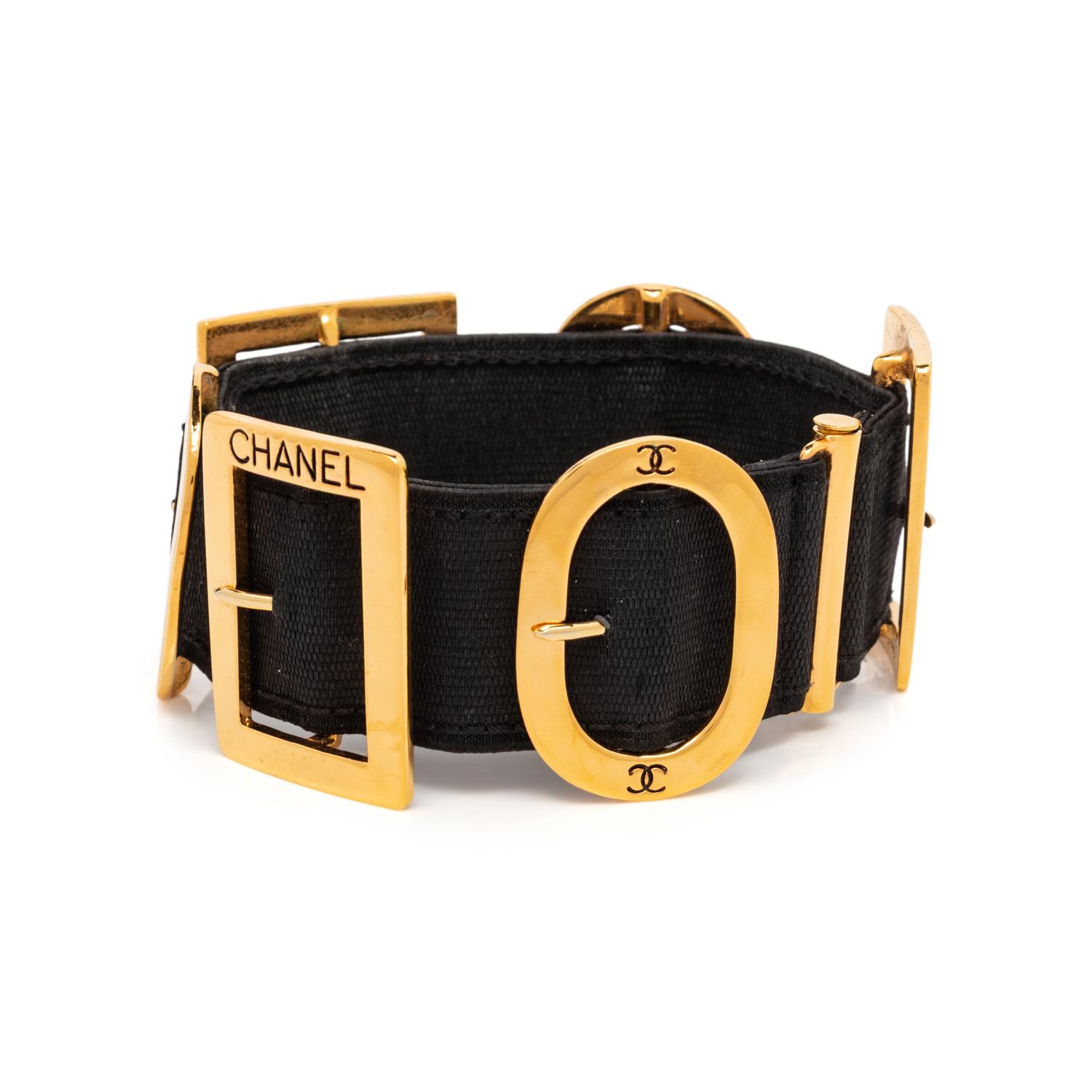 Chanel, Black Elastic & Gold-Tone Buckle Collar