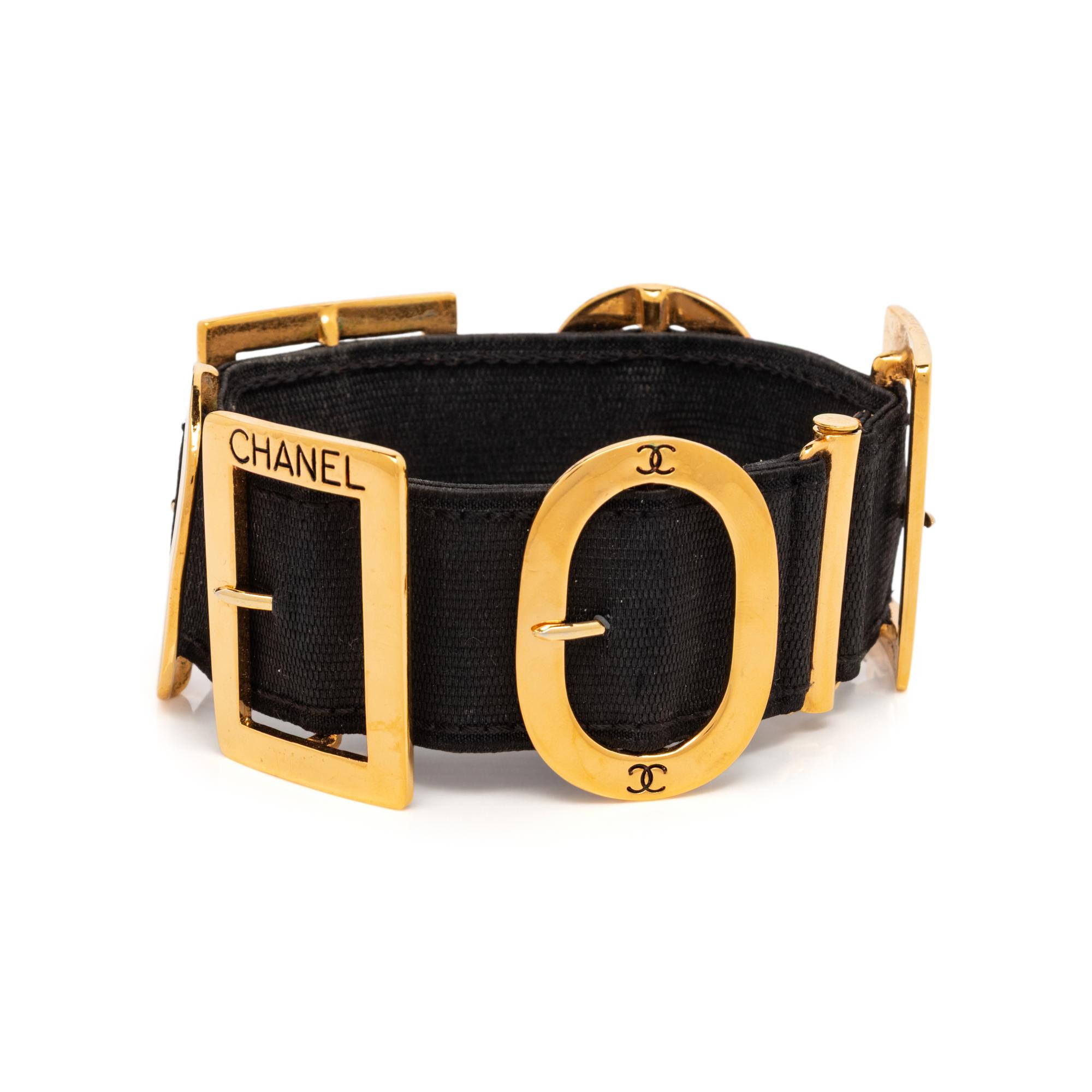Chanel, Black Elastic & Gold-Tone Buckle Collar