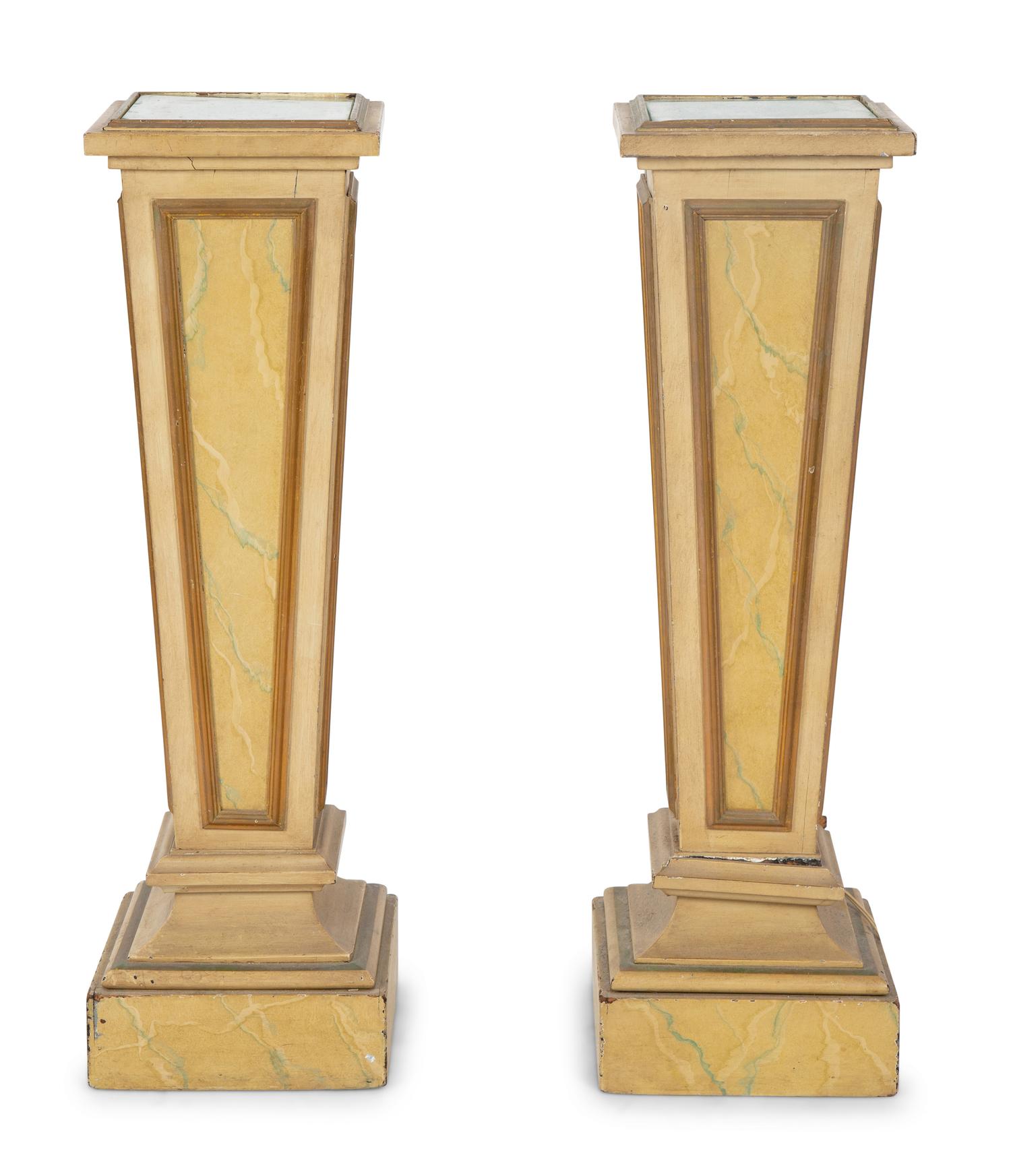 A Pair of Faux-Marble Painted Illuminated Pedestals — 20TH CENTURY