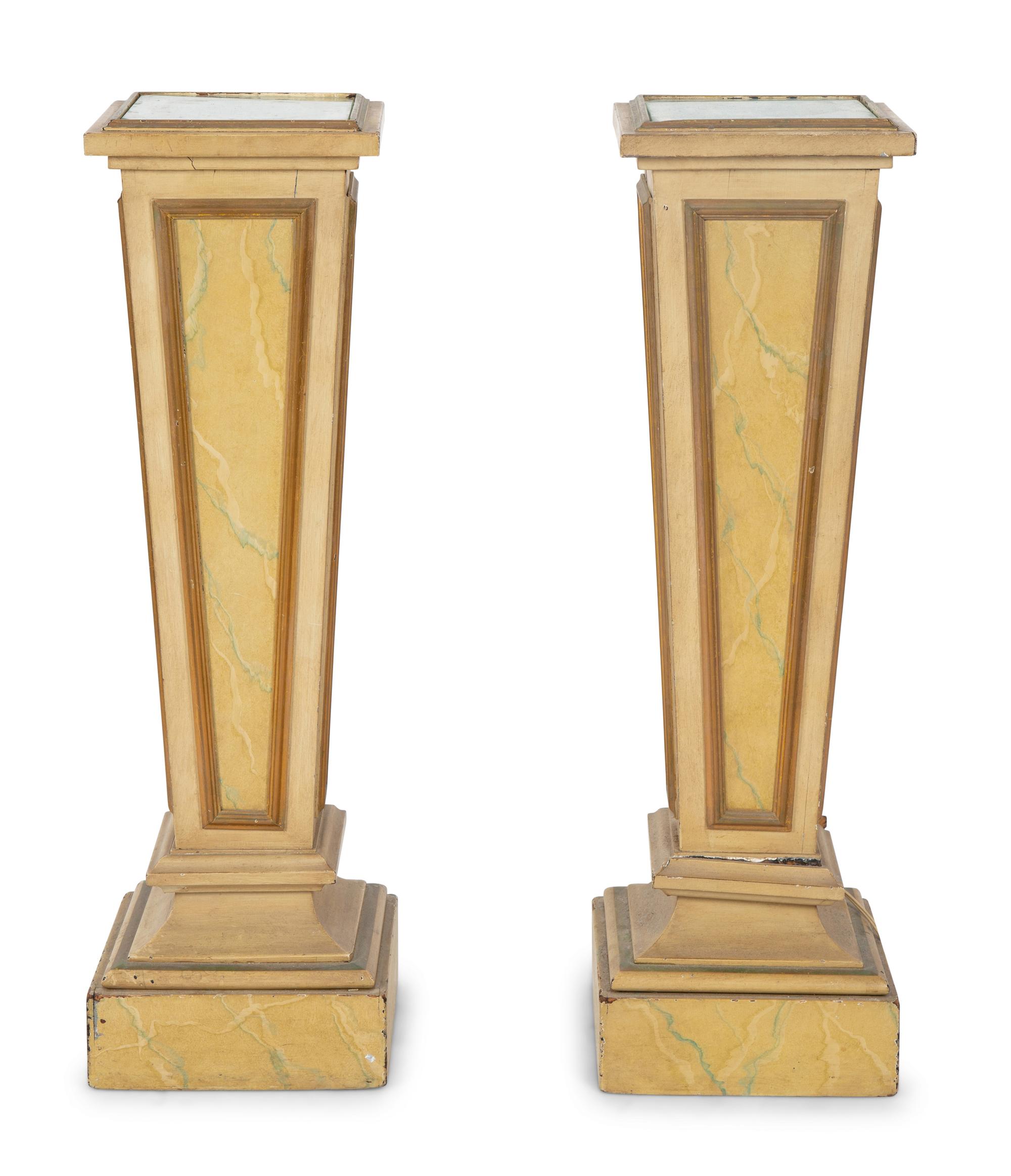 A Pair of Faux-Marble Painted Illuminated Pedestals — 20TH CENTURY