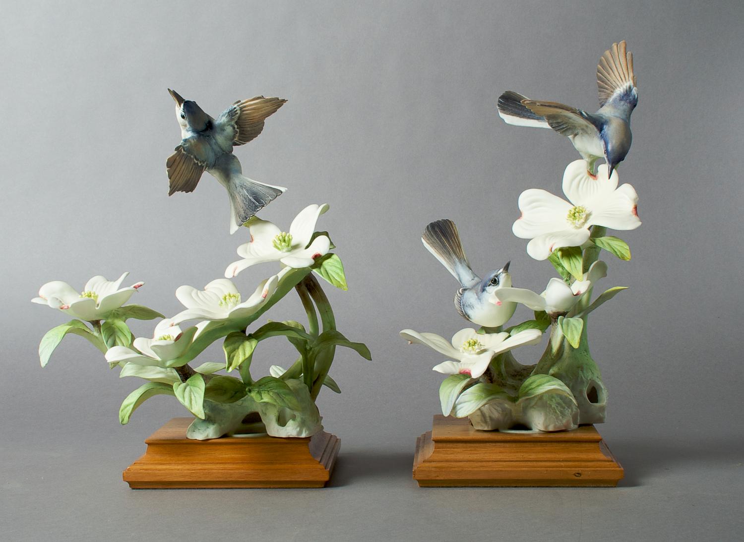 A Pair of Royal Worcester Dorothy Doughty Birds, Blue-Grey Gnatcatcher, Height 11 1/2 inches.
