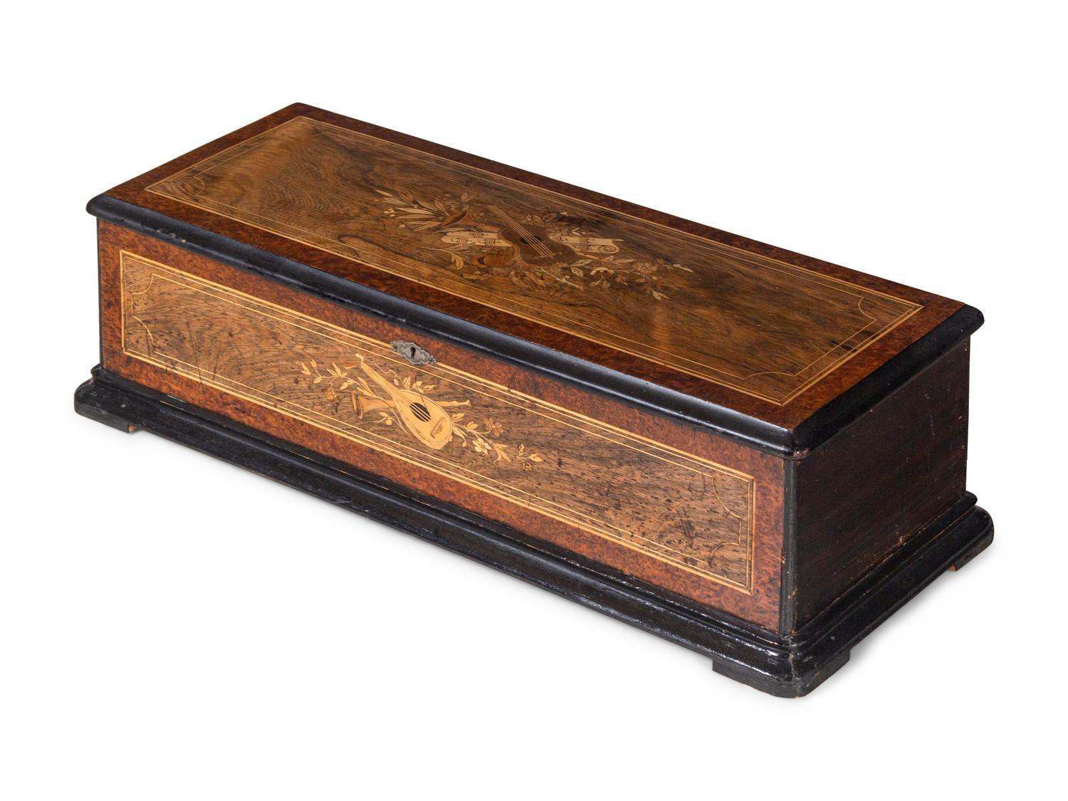 A Swiss Marquetry Harpe Harmonique Piccolo Cylinder Music Box