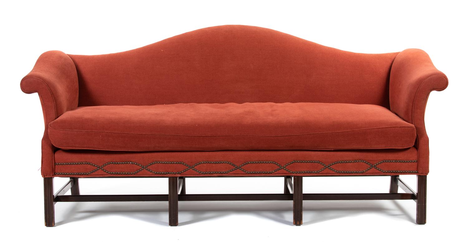 A George III Style Mahogany Camelback Sofa