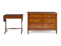 A Late Regency Style Mahogany Sofa Table and Edwardian Satinwood Chest of Drawers
