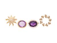 COLLECTION OF AMETHYST AND SEED PEARL JEWELRY