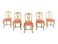 A Set of Five French Painted and Parcel Gilt Dining Chairs