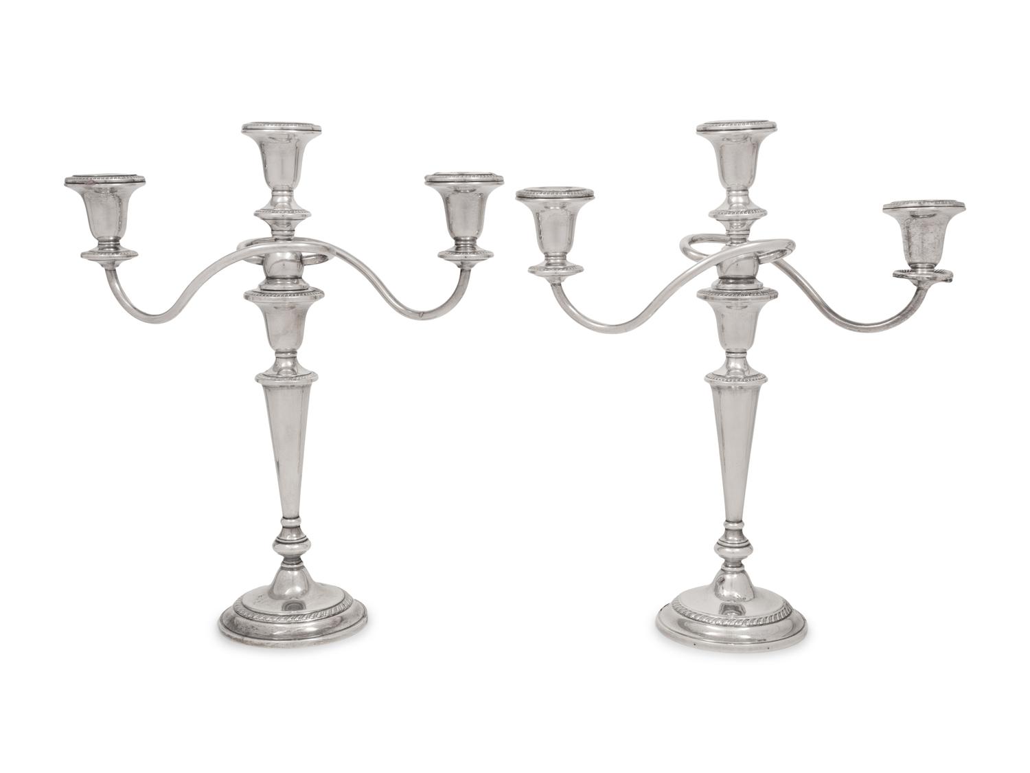 A Pair of American Silver Three-Light Candelabra