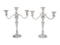 A Pair of American Silver Three-Light Candelabra