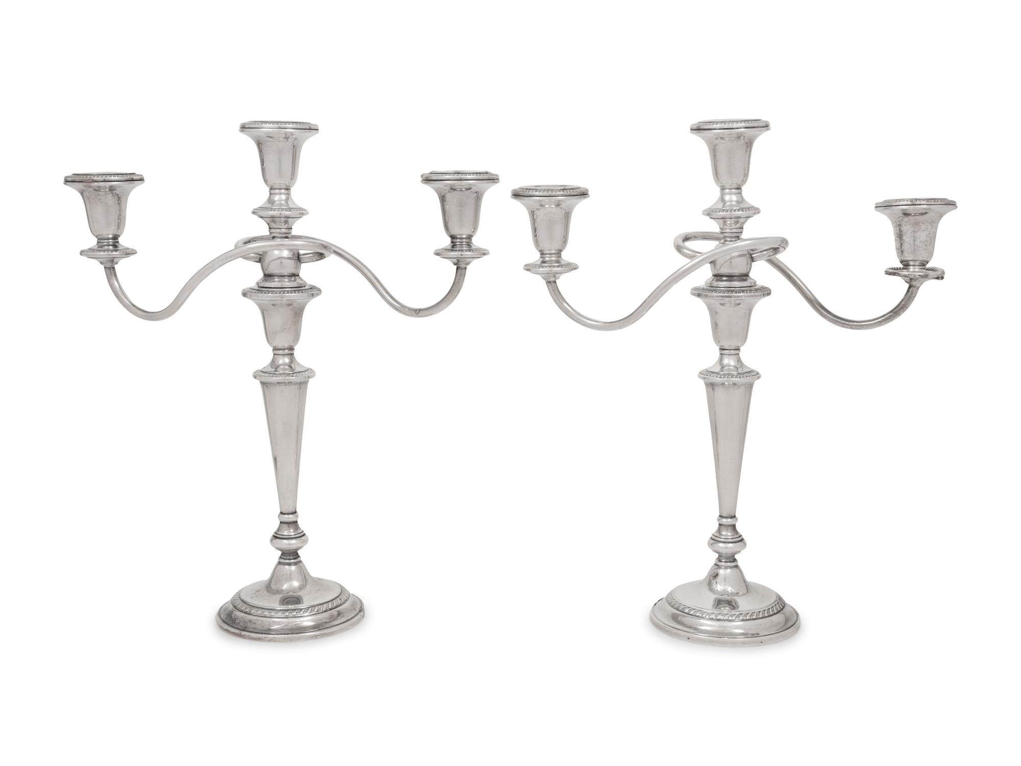 A Pair of American Silver Three-Light Candelabra