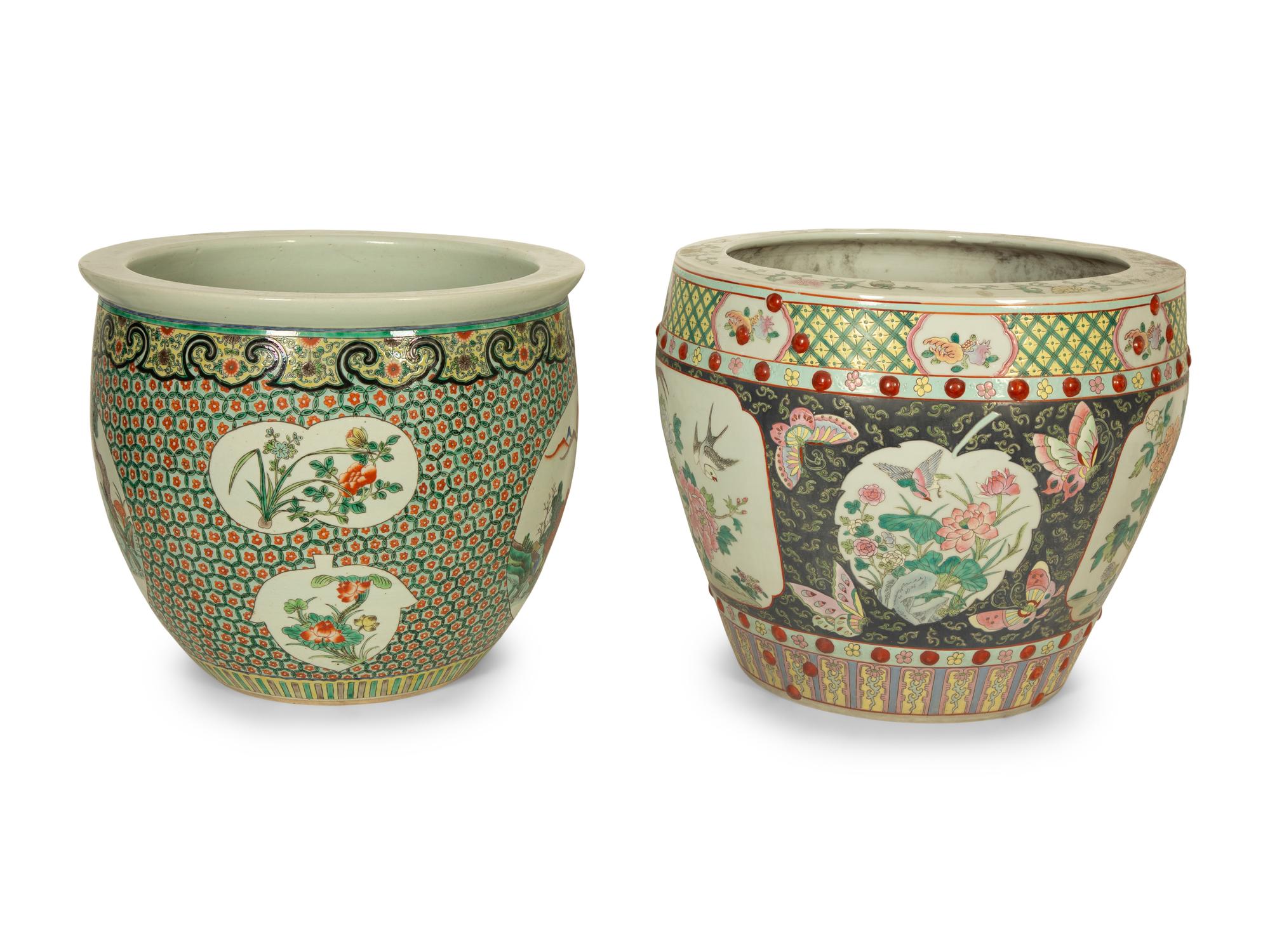 Two Chinese Export Famille Rose Porcelain Fishbowls