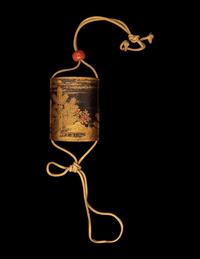 A Japanese Gold and Black Lacquer Three-Case Inro