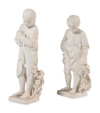 A Pair of Italian Carved Marble Figures of a Boy and Girl