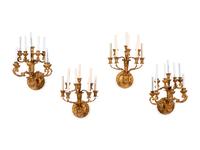Two Similar Pairs of Neoclassical Style Giltwood Sconces