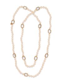 Chanel Vintage Crystal Chicklet & Baroque Pearl Sautoir Necklace, 1981