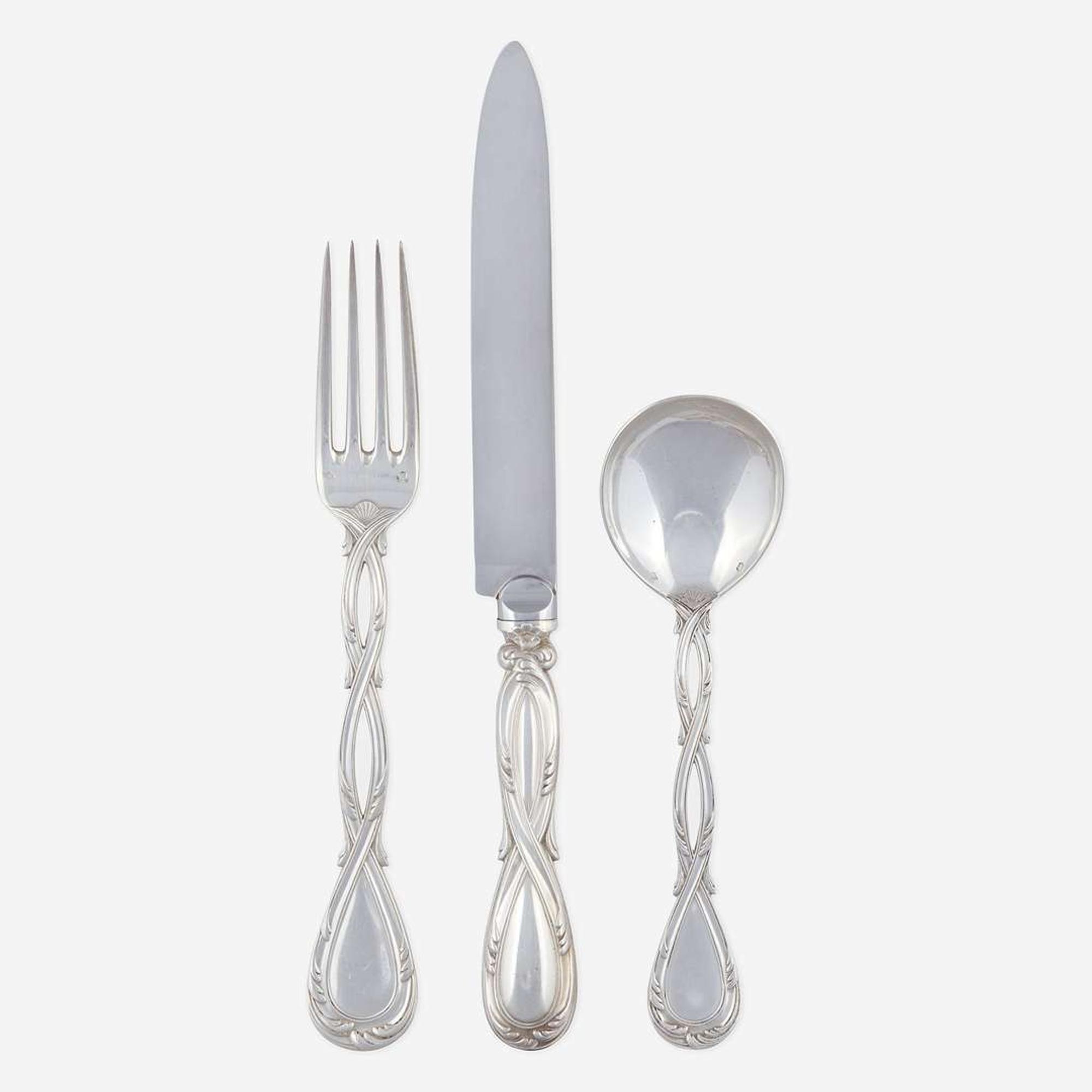 An Extensive French Sterling Silver Flatware Service Puiforcat, Paris, 20th century