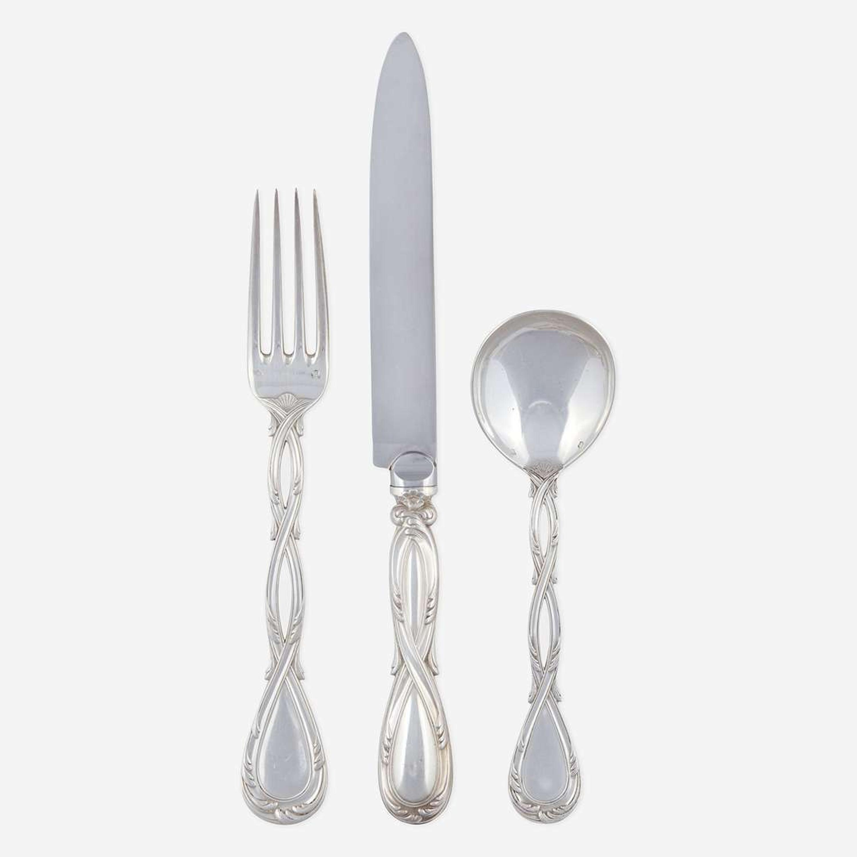 An Extensive French Sterling Silver Flatware Service Puiforcat, Paris, 20th century