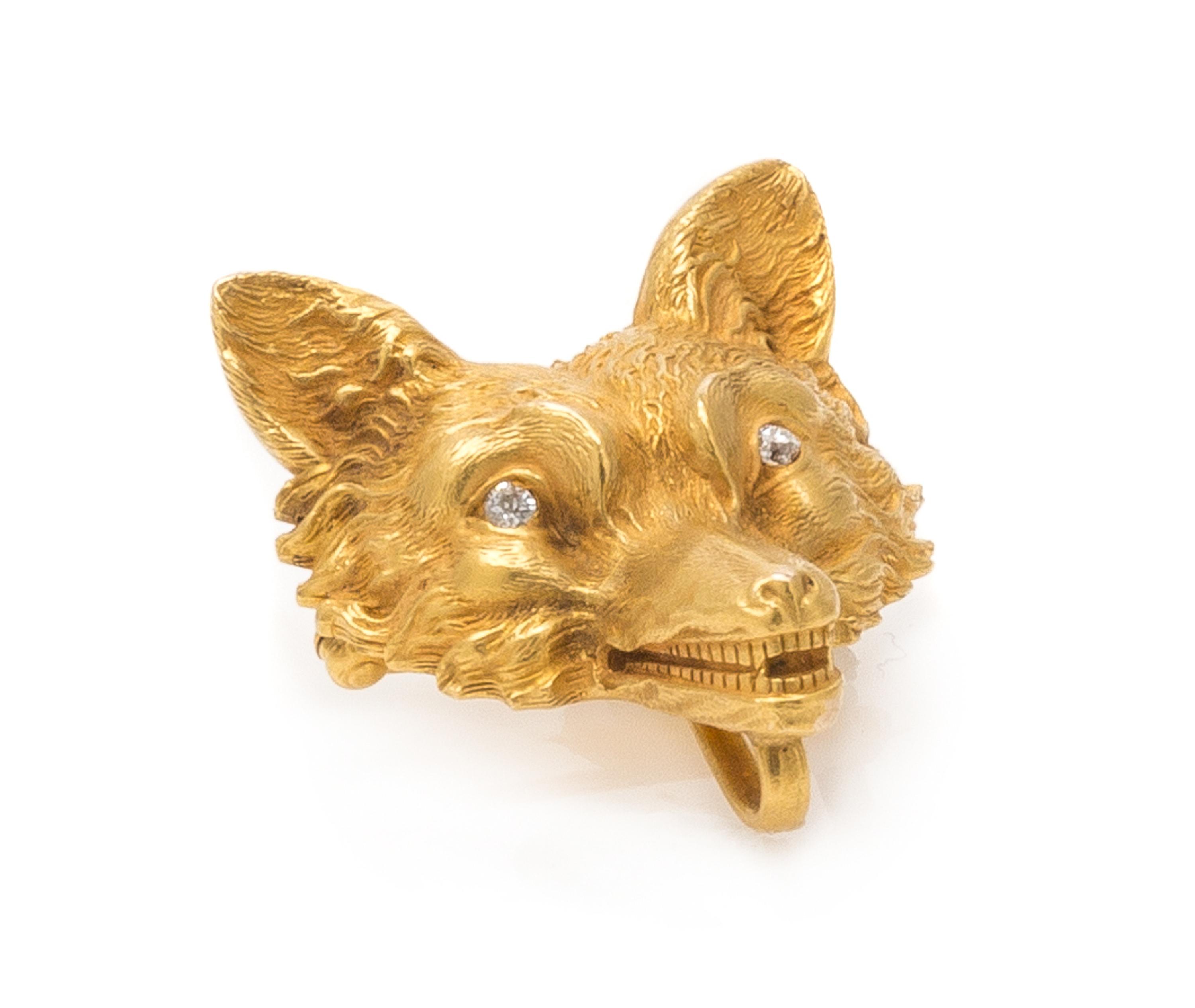 An Antique Yellow Gold and Diamond Fox Pendant Brooch, Whiteside & Blank, 5.10 dwts.