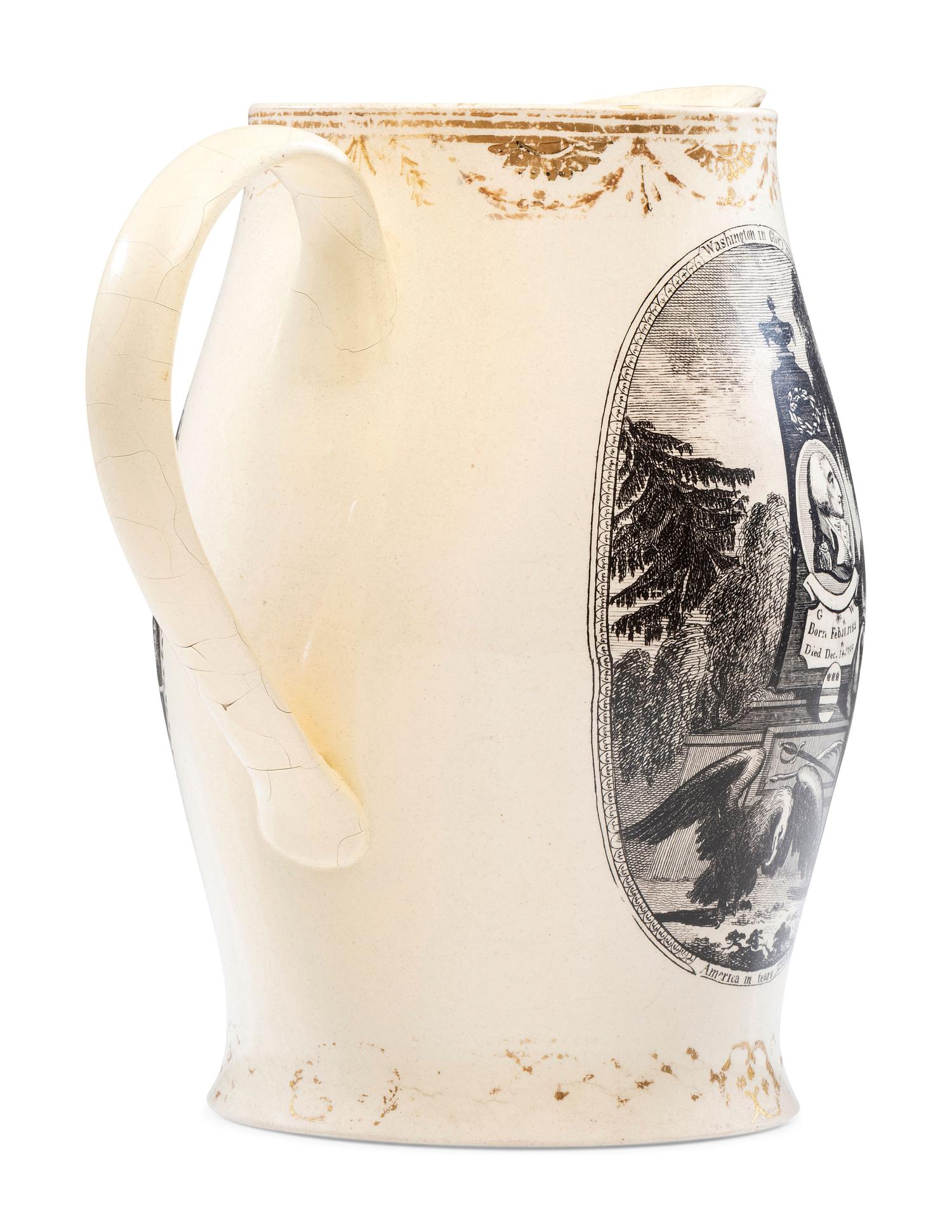 A Liverpool Transfer-Printed Creamware 'Emblem of America / Washington in Glory' Pitcher