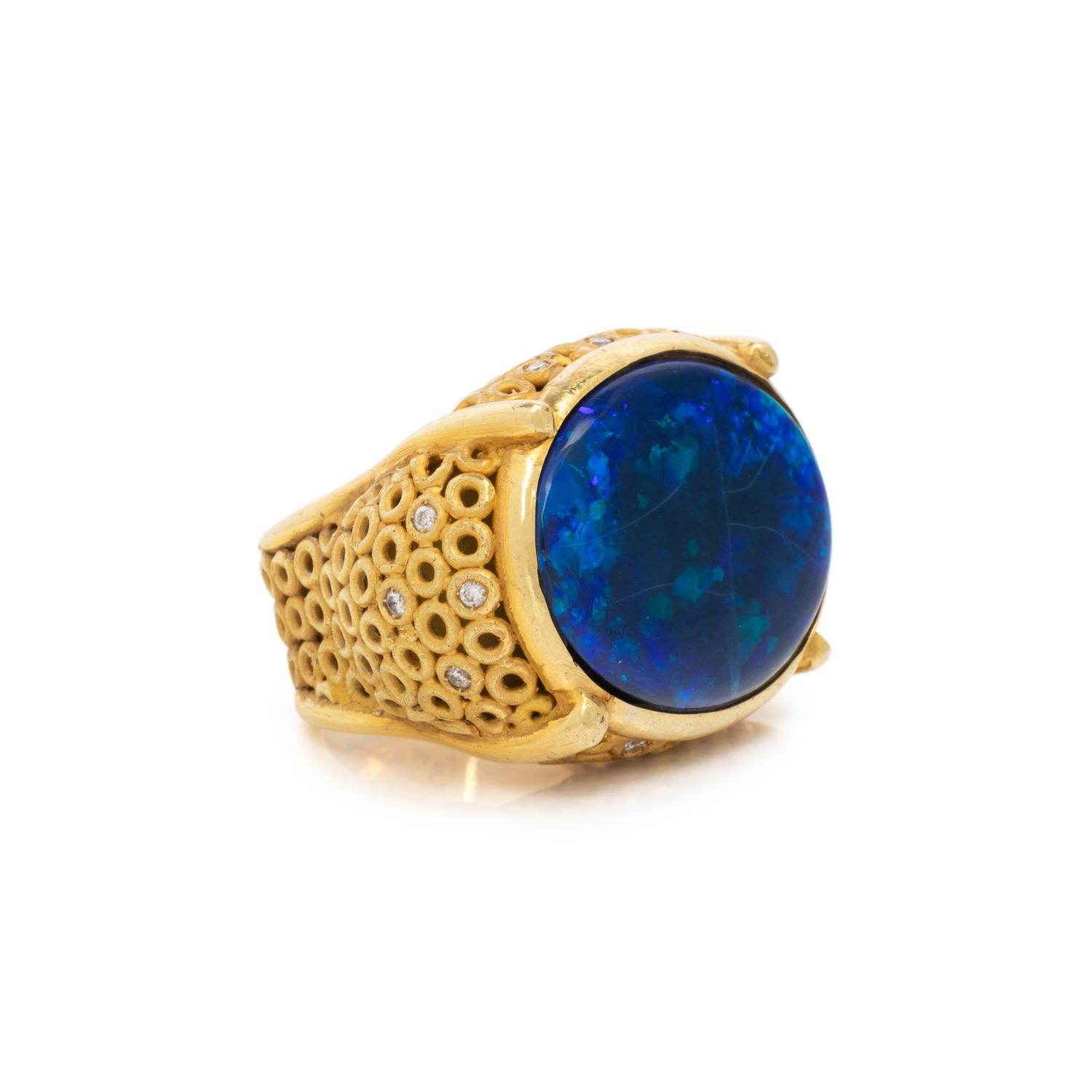 BLACK OPAL AND DIAMOND RING