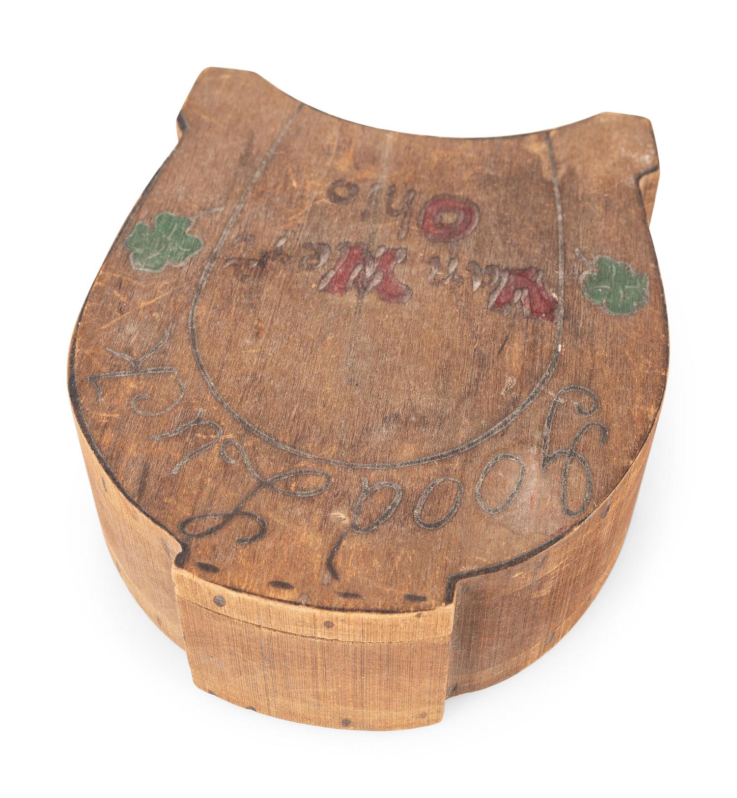 An Ohio Painted Folk Art Box in the Shape of a Horseshoe