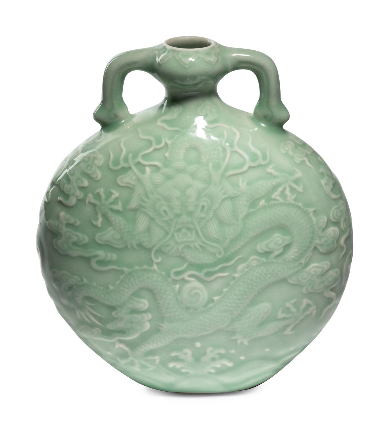 A Chinese Celadon Glazed Porcelain Moon Flask