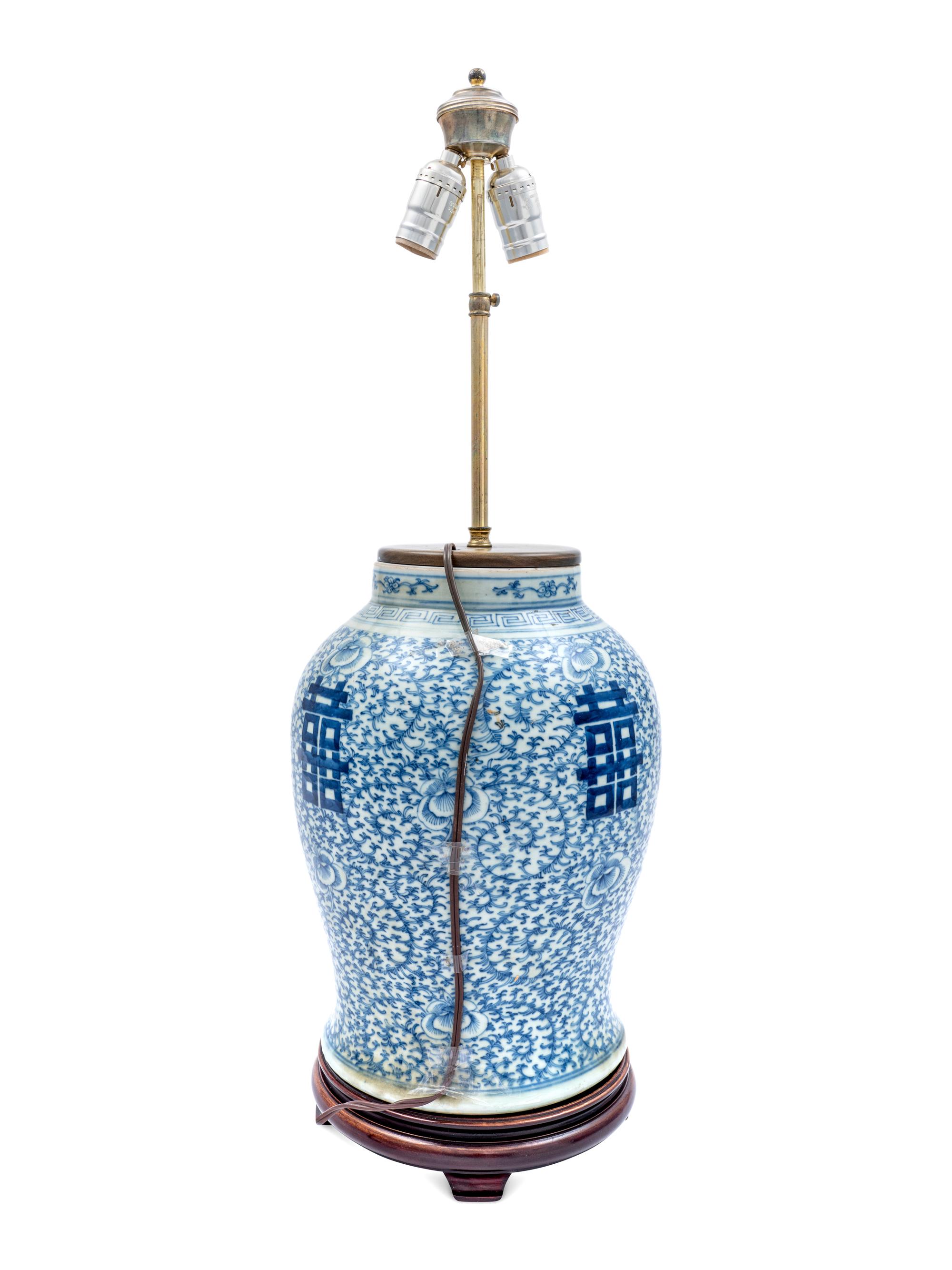 A Chinese Export Blue and White Porcelain Vase Mounted as a Lamp