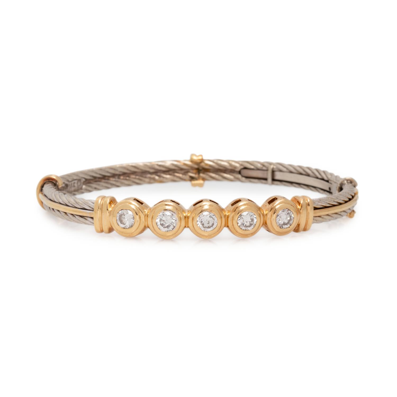 BICOLOR GOLD AND DIAMOND BANGLE BRACELET