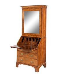 A George I Burl Walnut Bureau Cabinet