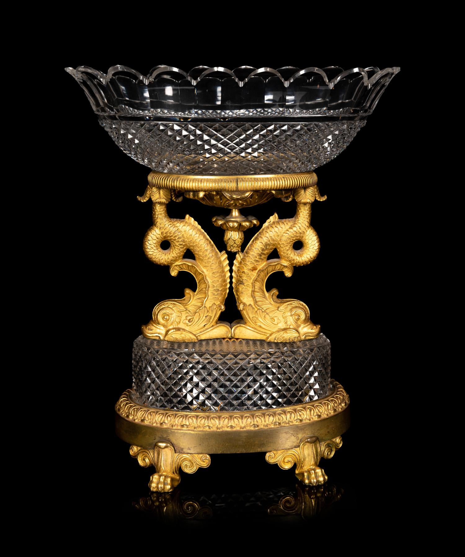 A Louis Philippe Gilt Bronze and Cut Glass Centerpiece Bowl