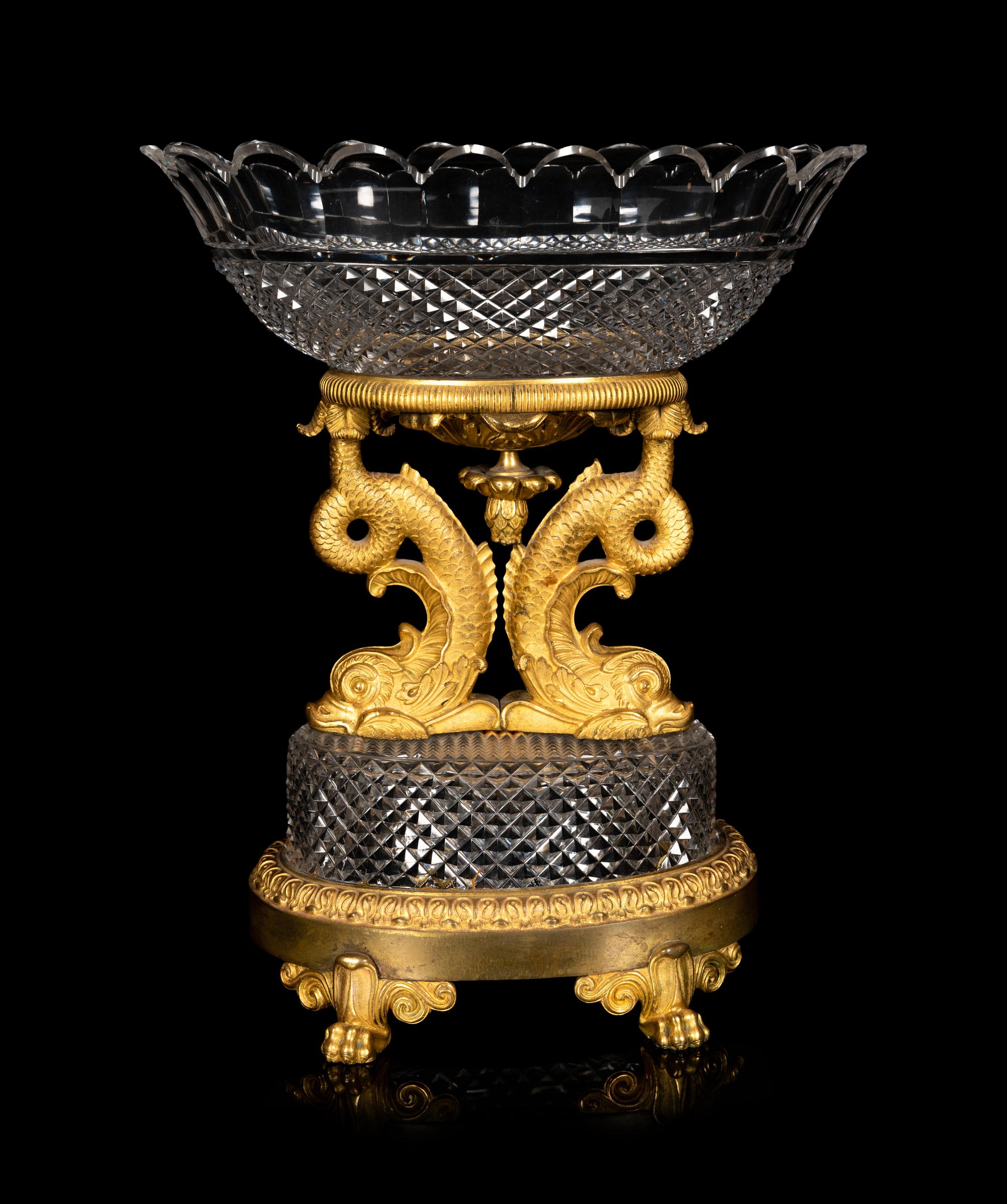 A Louis Philippe Gilt Bronze and Cut Glass Centerpiece Bowl