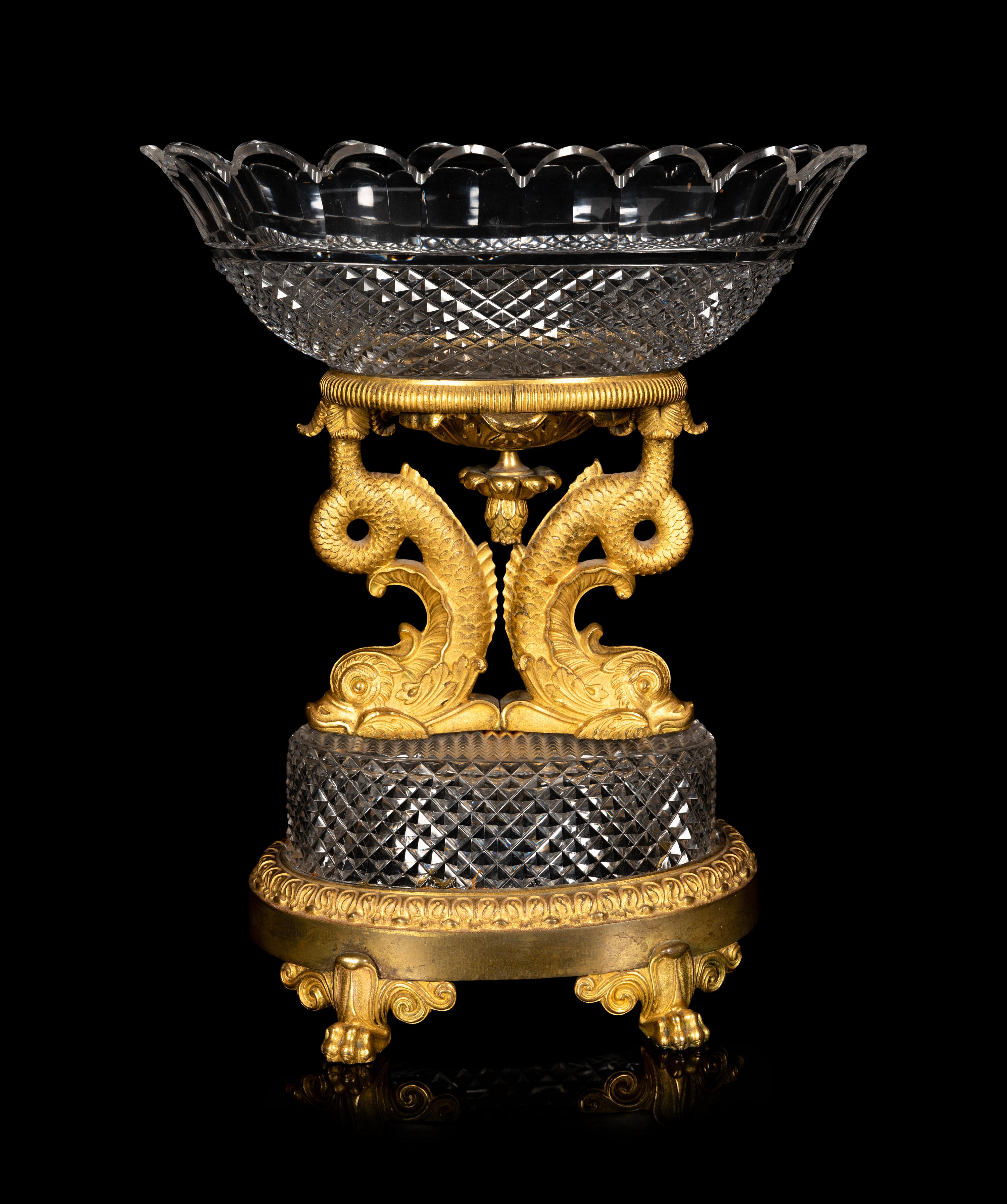 A Louis Philippe Gilt Bronze and Cut Glass Centerpiece Bowl