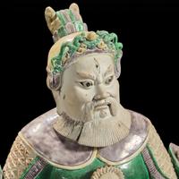 An unusual pair of large Chinese famille-verte decorated porcelain guardians 五彩门神一对 18th century ????