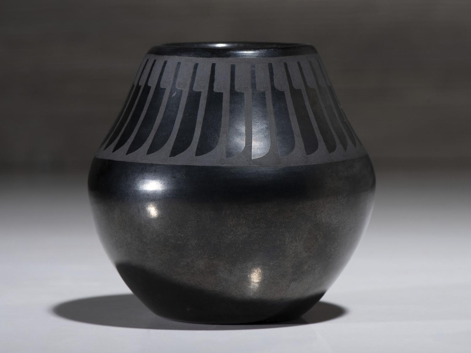 Blackware Pottery Jar, with Light Gunmetal Finish May 1969