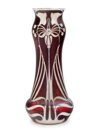 An Art Nouveau Silver-Overlay Glass Vase