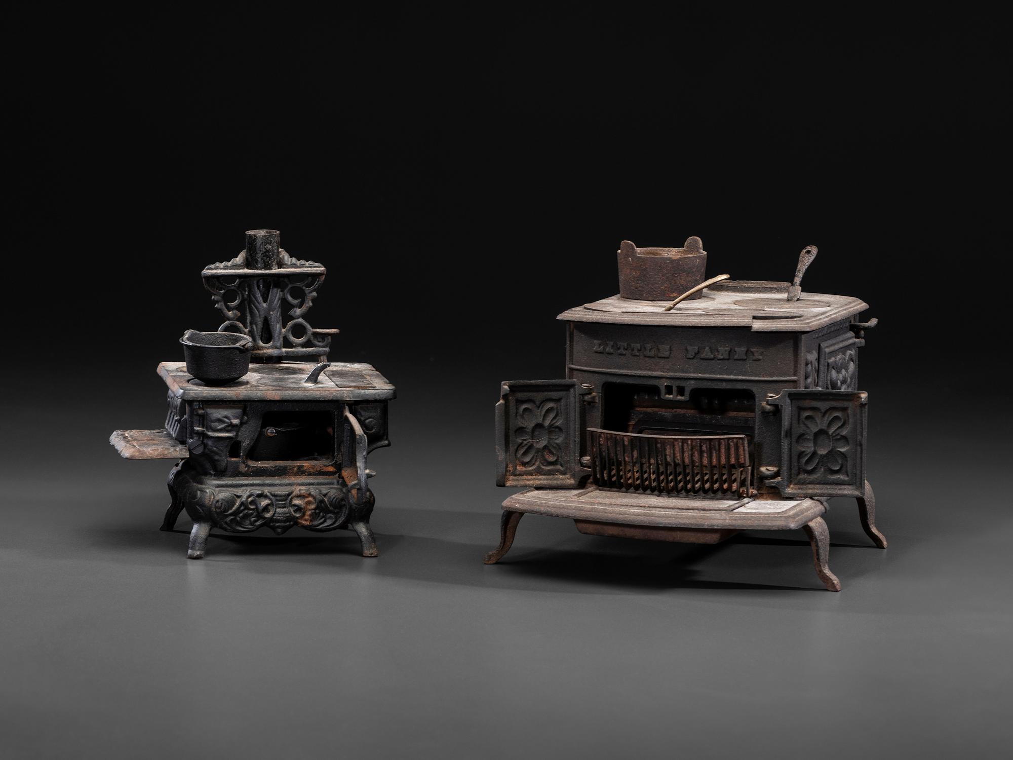 Two Salesman's Sample or Child's Toy Cast Iron Stoves