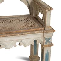 A Neo-Gothic Trompe l'oeil Painted and Parcel Gilt Hall Bench