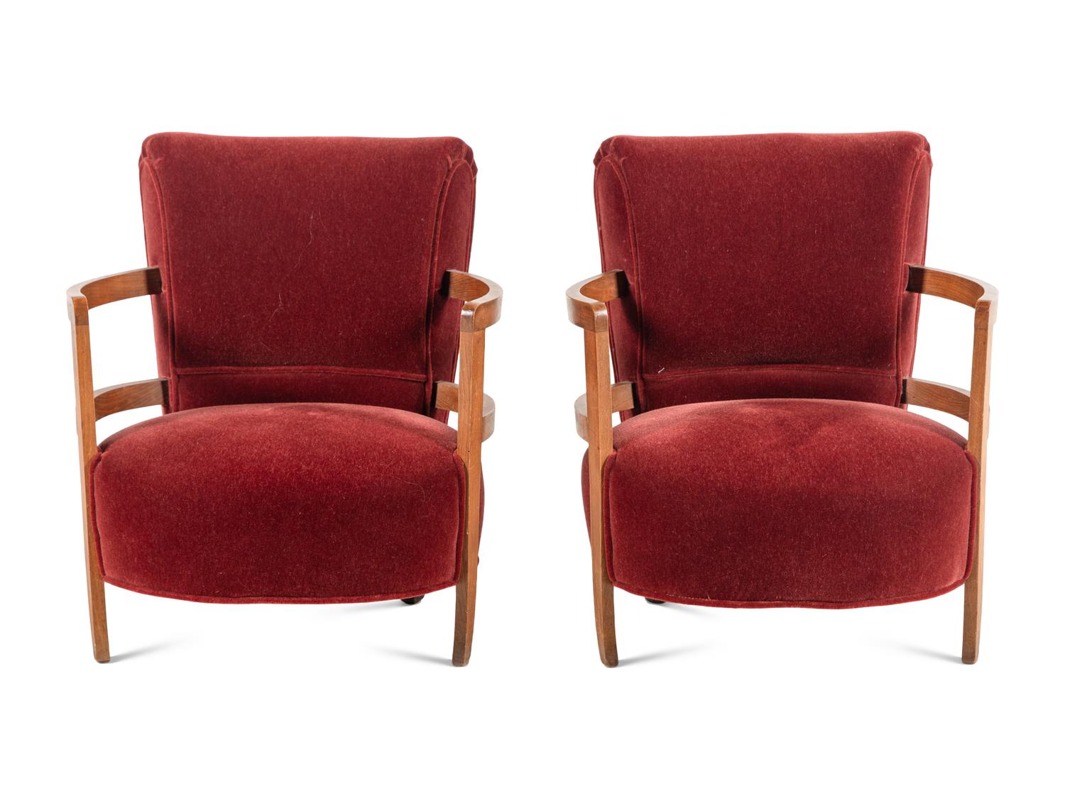 A Pair of Art Deco Velvet Upholstered Armchairs