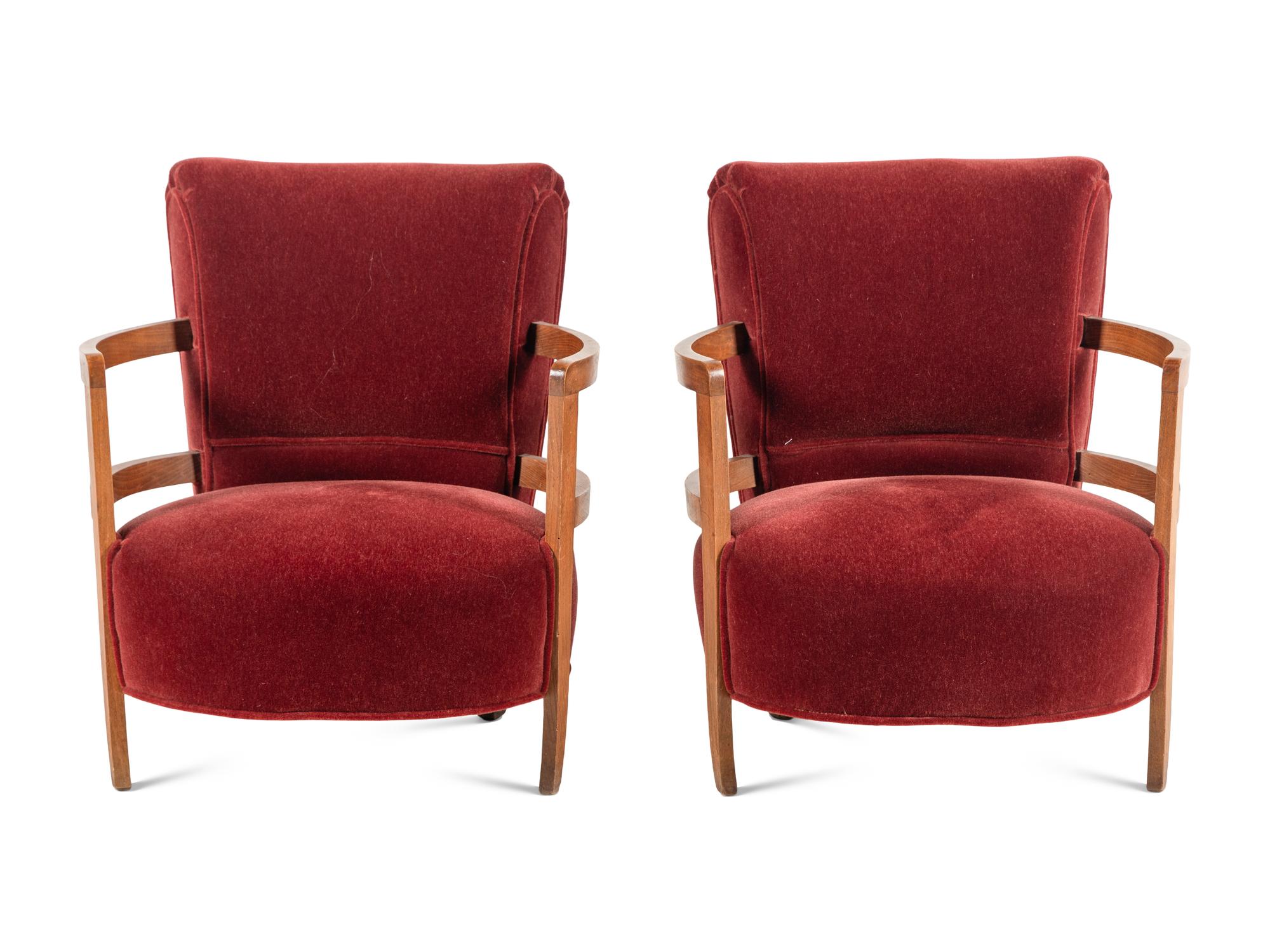 A Pair of Art Deco Velvet Upholstered Armchairs