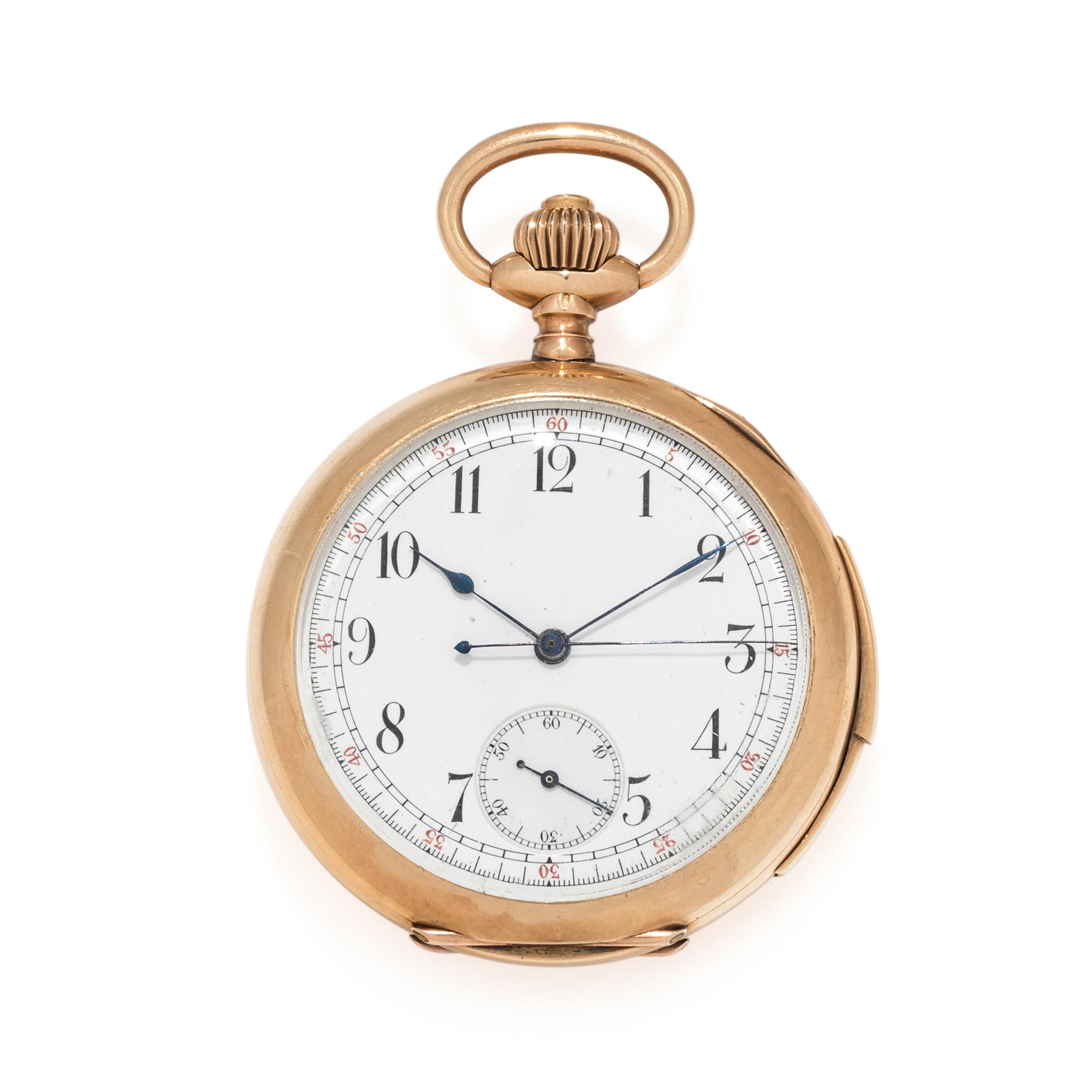 14K YELLOW GOLD MINUTE REPEATER OPEN FACE POCKET WATCH