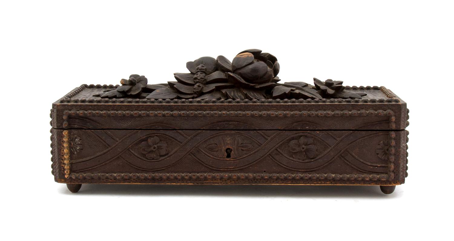 A Continental Carved Wood Table Casket, Width 11 1/2 inches.