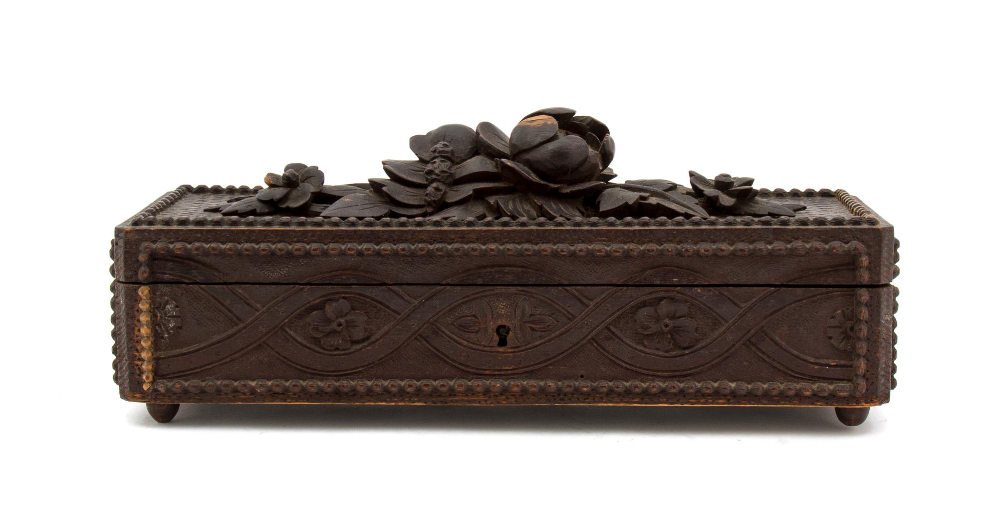 A Continental Carved Wood Table Casket, Width 11 1/2 inches.