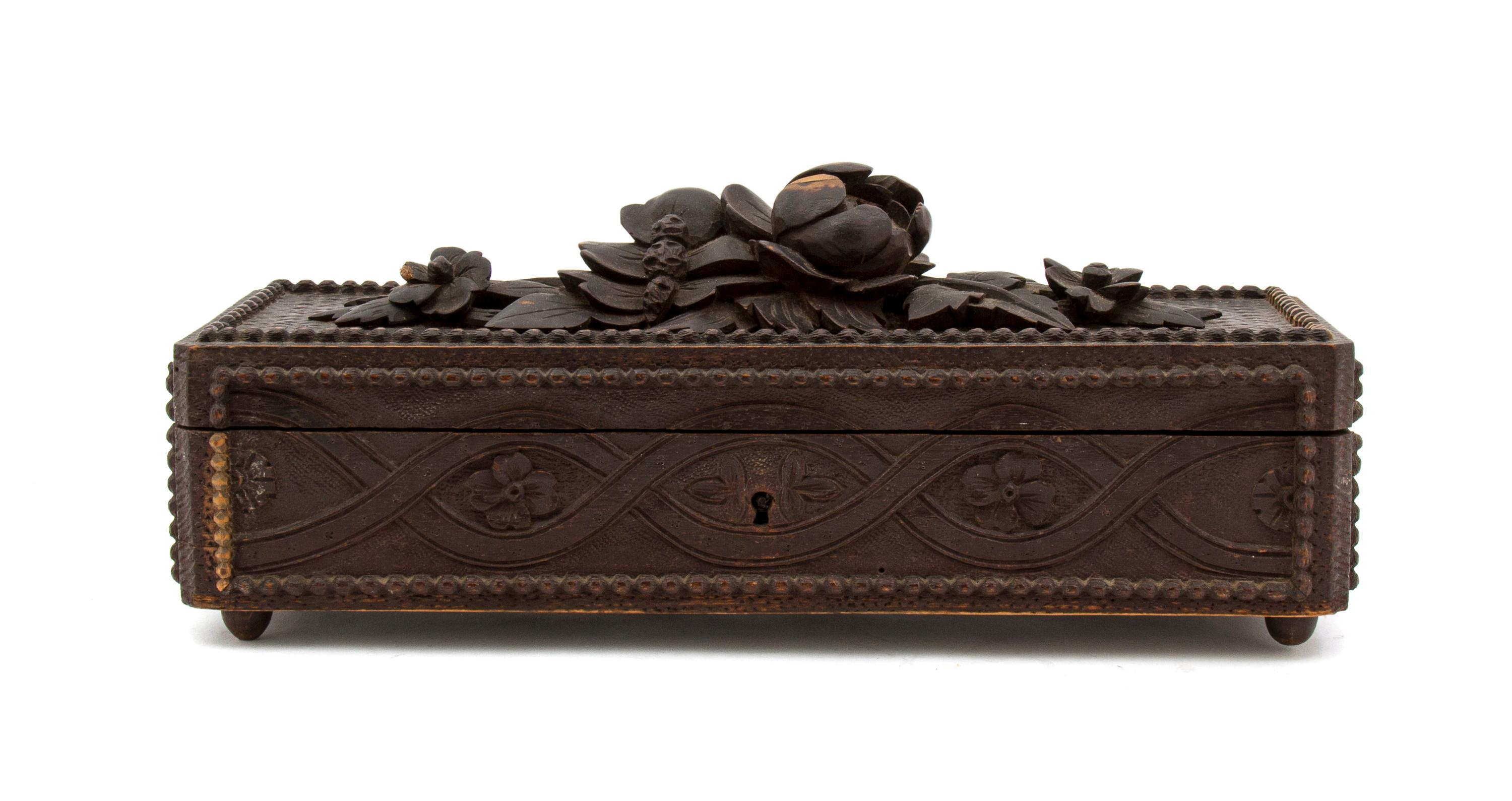 A Continental Carved Wood Table Casket, Width 11 1/2 inches.