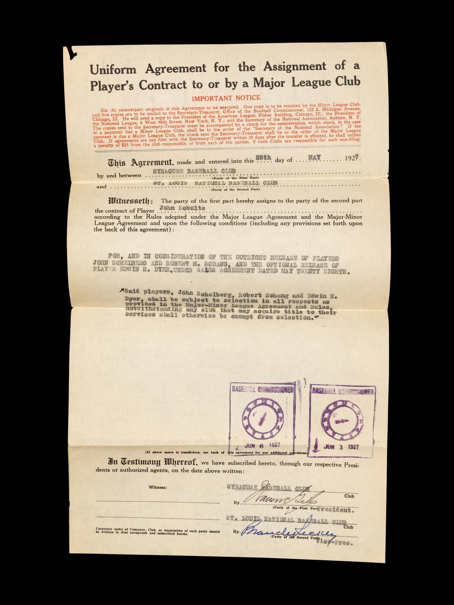 A Group of 15 1920s-30s St. Louis Cardinals Contract Agreements All Signed by Branch Rickey