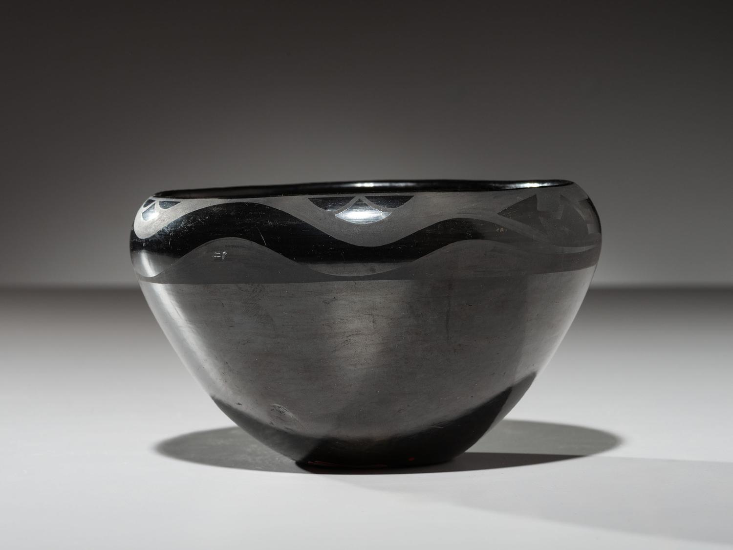 Blackware Pottery Bowl, with Avanyu 1923-1925